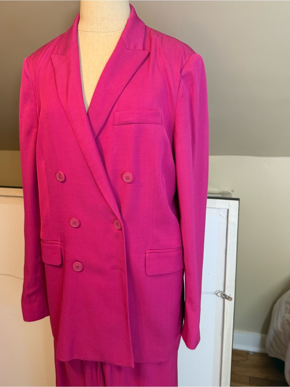 Zara Double-Breasted Pant Suit Fuchsia Pink - Picture 3 of 10